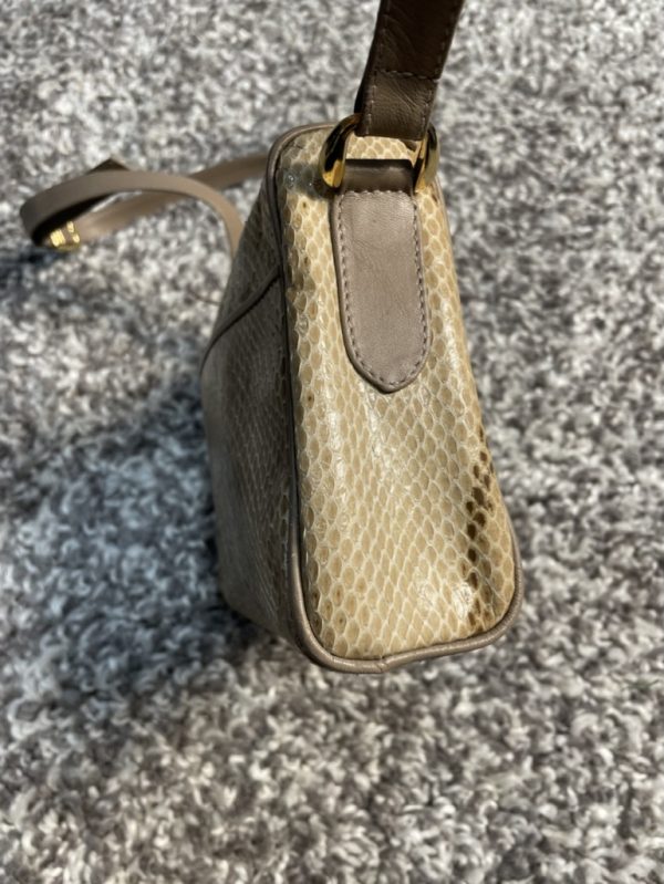 Vintage Towanny Beige Genuine Leather Snake Skin Crossbody Bag - Image 3