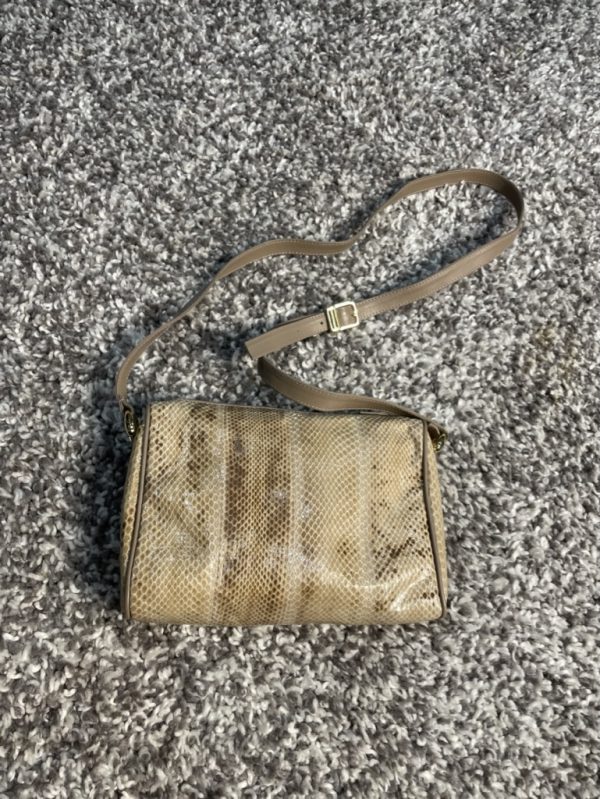 Vintage Towanny Beige Genuine Leather Snake Skin Crossbody Bag - Image 2