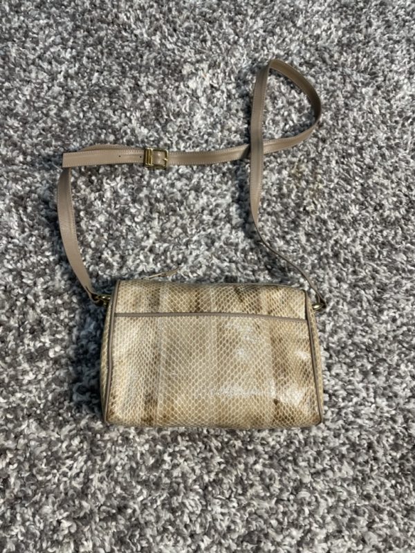 Vintage Towanny Beige Genuine Leather Snake Skin Crossbody Bag