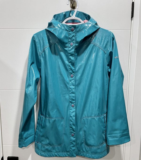 Columbia Turquoise Pink Arrow Puddle Jumper Raincoat size L 14/16