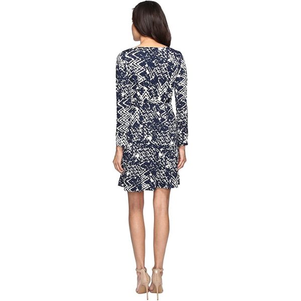 Christin Michaels Rayna Long Sleeve Wrap Dress Navy/Cream Dress - Image 4