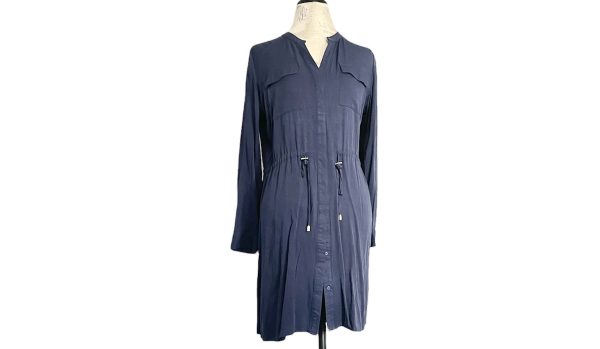 New INCITY dark blue mini rayon dress Shirt front closure buttons