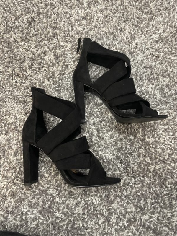 Zara basic black faux suede open heels summer shoes sandals US 9