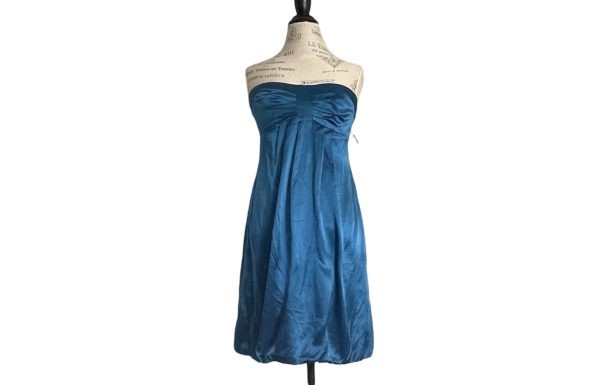 New Donna Ricco blue aquamarine strapless silk mini dress US 4