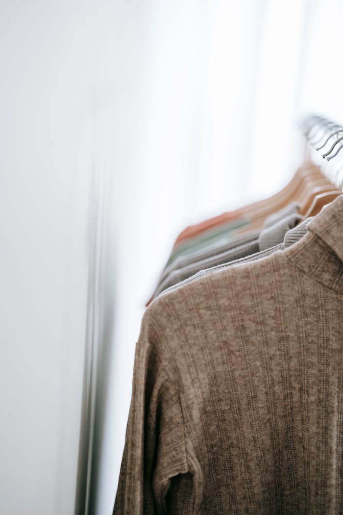 Room interior with clothes on hangers